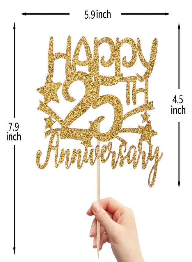 Festiko® Gold Glitter Happy 25th Anniversary Cake Topper for Wedding & Birthday Parties - Image 3
